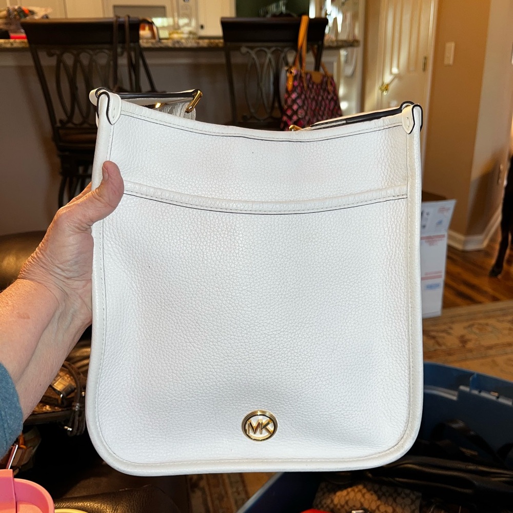 Michael Kors White Leather Crossbody Bag with Gold Accents
